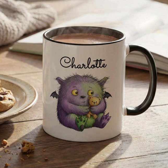 Cute Purple Green Fluffy Monster Buddy Tasse (Von Creator hochgeladen)