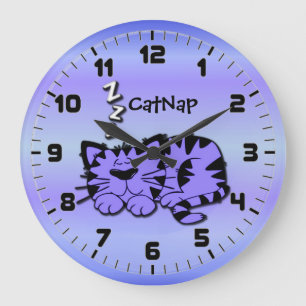 Cute Purple Kitty Cat Nap Wall Clock Große Wanduhr