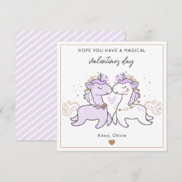Cute Purple Magical Unicorn Kids Valentine's Day  Mitteilungskarte