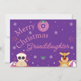 Cute Purple Merry Christmas Granddaughter  Feiertagskarte