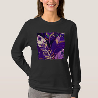 Cute Purple Peacock Feathers Illustration Birds Wo T-Shirt