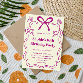 Cute Purple Ribbon Frame Sweet 16 Birthday Party Einladung