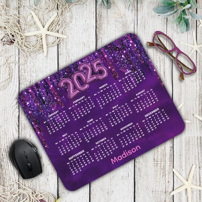 Cute Purple Unicorn Glitter Drips 2025 Kalender Mousepad (Von Creator hochgeladen)