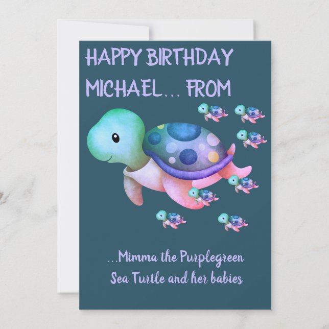 Cute Purplegreen Sea Turtle & Baby Carte d'anniver (Devant)