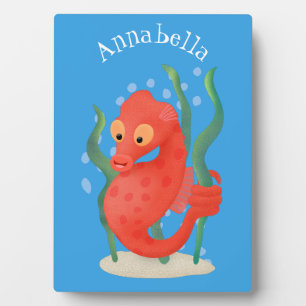 Cute pygmy seahorse cartoon fotoplatte