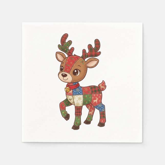Cute Quilted Patchwork Reindeer | Christmas Holida Serviette (Vorderseite)