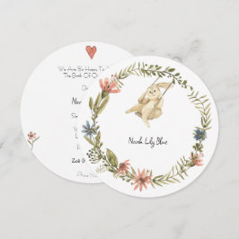 Cute Rabbit Animal Baby Girl Announcement Card Einladung