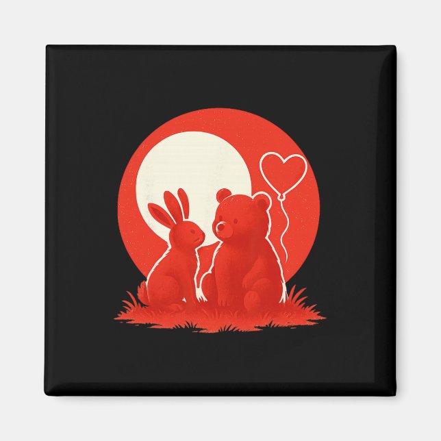 Cute Rabbit Bear Couple Valentine's Day Lovers  Magnet (Vorne)