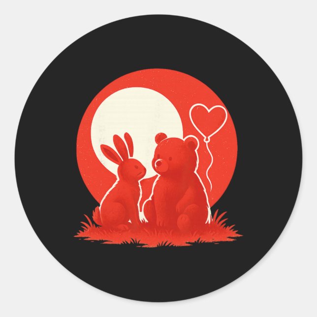 Cute Rabbit Bear Couple Valentine's Day Lovers  Runder Aufkleber (Vorderseite)