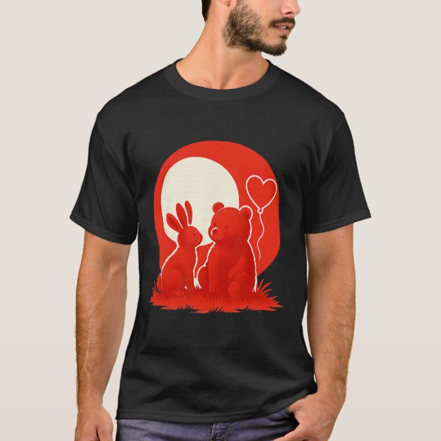 Cute Rabbit Bear Couple Valentine's Day Lovers  T-Shirt (Vorderseite)