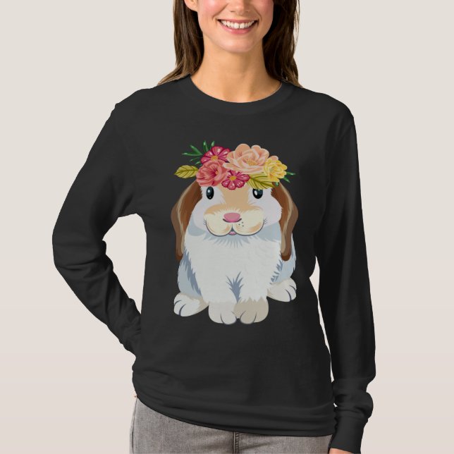Cute rabbit flowers Easter bunny floppy ear Easter T-Shirt (Vorderseite)