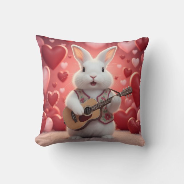 Cute Rabbit Playing Guitar For Love Kissen (Vorderseite)