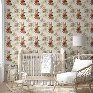 Cute Rabbit Strawberry Nursery Peel & Stick Tapete