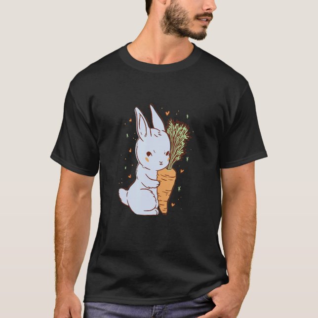 Cute rabbit that hugs a carrot with hearts T-Shirt (Vorderseite)