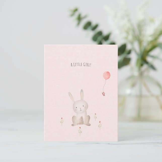 Cute Rabbit With Flowers Baby Girl Daughter Postkarte (Stehend Vorderseite)