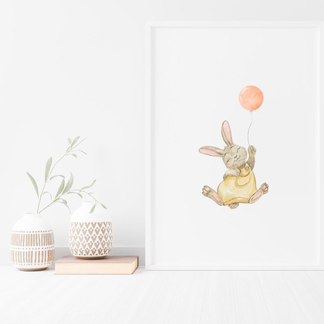 Cute Rabbit With Pink Balloon Nursery Poster (Von Creator hochgeladen)