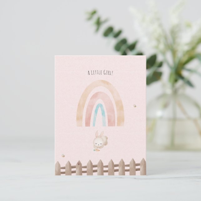 Cute Rabbit With Rainbow Baby Girl Daughter Postkarte (Stehend Vorderseite)