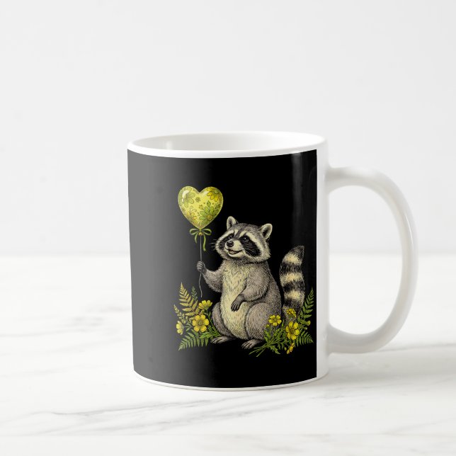 Cute Raccoon Balloon Heart Flowers Sweet Raccoon L Kaffeetasse (Rechts)