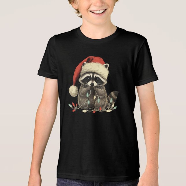 cute raccoon Chew Christmas Light Xmas Holiday Tri-Blend Shirt (Vorderseite)