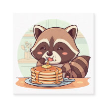 Cute Raccoon Eating Pancakes with Syrup Kawaii