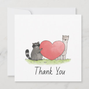 Cute Raccoon et Llama Sq1uare Carte de remerciemen