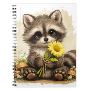 Cute Raccoon Flower Notebook – Kawaii Animal Notizblock