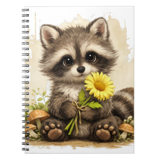 Cute Raccoon Flower Notebook – Kawaii Animal Notizblock