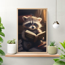 Cute Raccoon Reading a Book Poster
