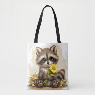 Cute Raccoon Tote Bag – Kawaii Animal Floral Gift Tasche
