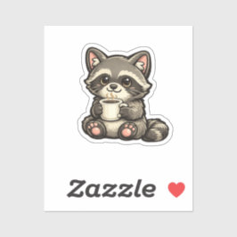 Cute Raccoon with Coffee – Cozy Kawaii Animal Aufkleber