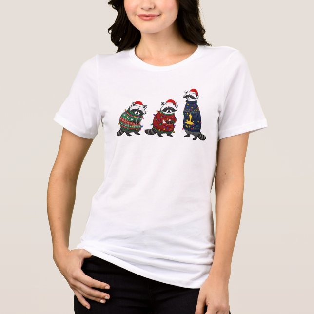 Cute Raccoons Christmas Holiday Christmas Gift Tri-Blend Shirt (Vorderseite)