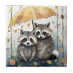 Cute Raccoons in the Rain Fliese<br><div class="desc">Cute Raccoons in the Rain holding an umbrella</div>