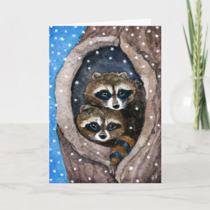 Cute Raccoons neige Carte d'hiver Noël