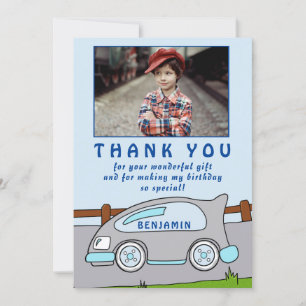 Cute Race Car Blue Anniversaire Merci Photo