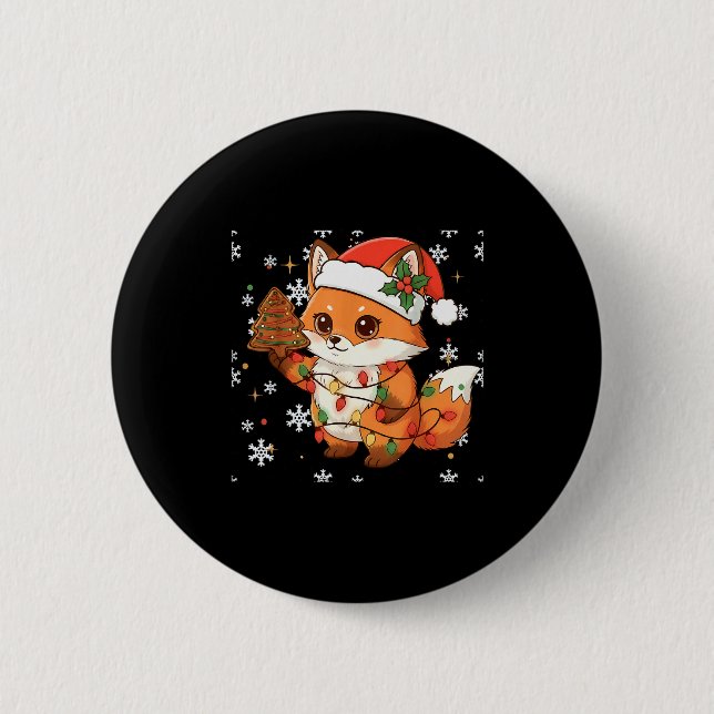 Cute Racoon Lights Tree Cake Funny Xmas Merry Chri Button (Vorderseite)