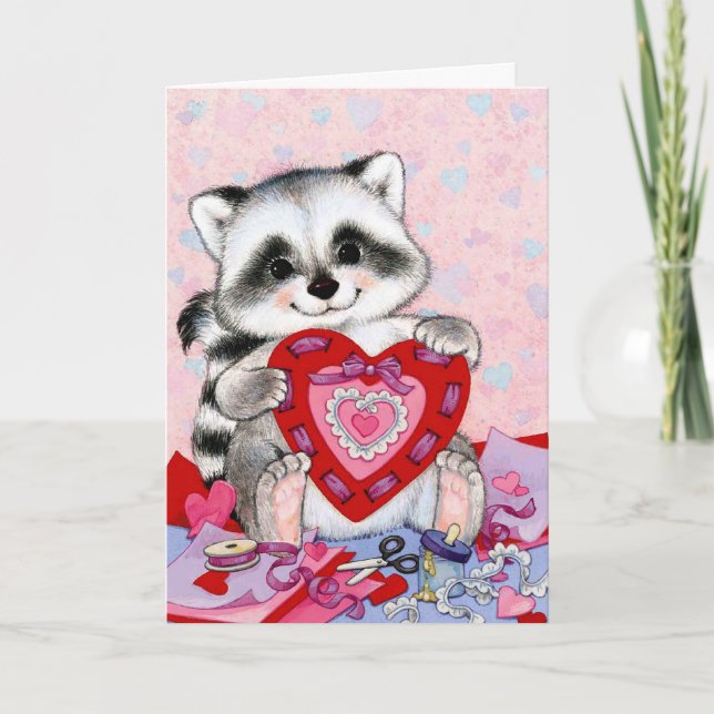 Cute racoon Valentines jour personnalisable carte (Devant)