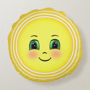 Cute Radiant Sun Happy Face Emoji Rundes Kissen