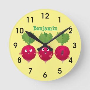 Cute radishes singing trio cartoon vegetables runde wanduhr