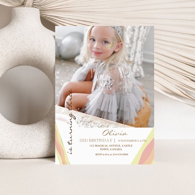 Cute Rainbow 3ème Photo Invitation Fête d'annivers (Créateur téléchargé)