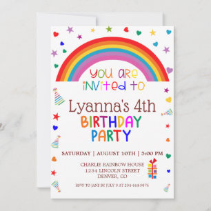 Cute Rainbow 4th Birthday Party Invitation