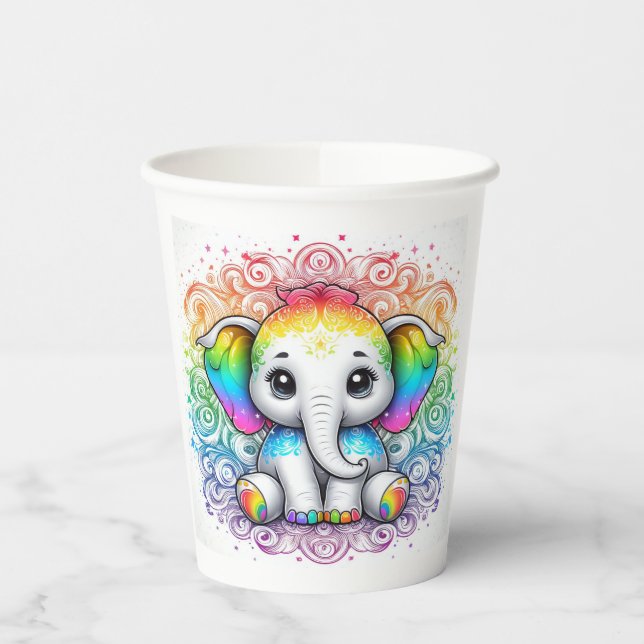 Cute rainbow baby elephant paper cup pappbecher (Links)