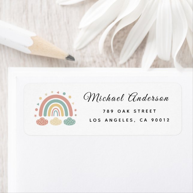 Cute  Rainbow Baby Shower Return Address Label (Insitu)
