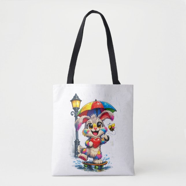 Cute Rainbow Bunny with Umbrella Design Tasche (Vorderseite)