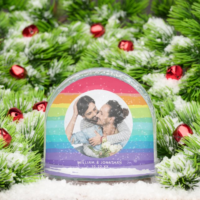 Cute Rainbow Couple Photo Christmas Schneekugeln (Weihnachten)