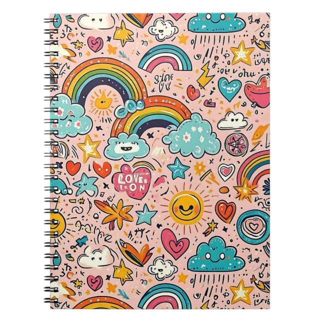Cute Rainbow Doodle Pattern Notizblock (Vorderseite)