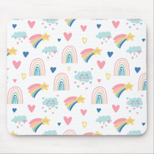 Cute Rainbow Hearts & Clouds Pattern Mousepad
