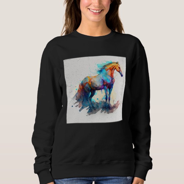 Cute Rainbow Horse Paint Splatter Illustration Col Sweatshirt (Vorderseite)