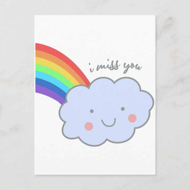 cute rainbow i miss you postkarte (Vorderseite)