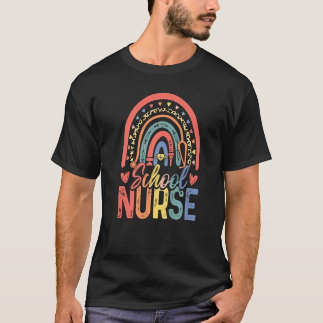 Cute Rainbow Leopard Print School Nurse Back To Sc T-Shirt (Vorderseite)