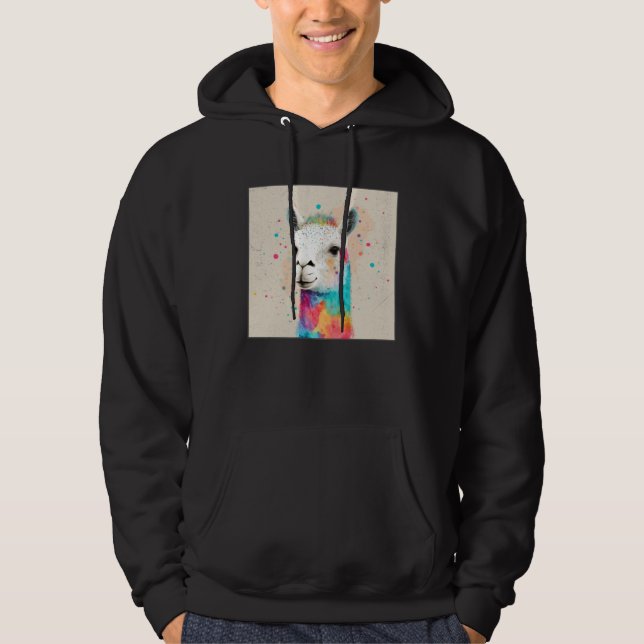 Cute Rainbow Llama Paint Splatter Illustration Col Hoodie (Vorderseite)